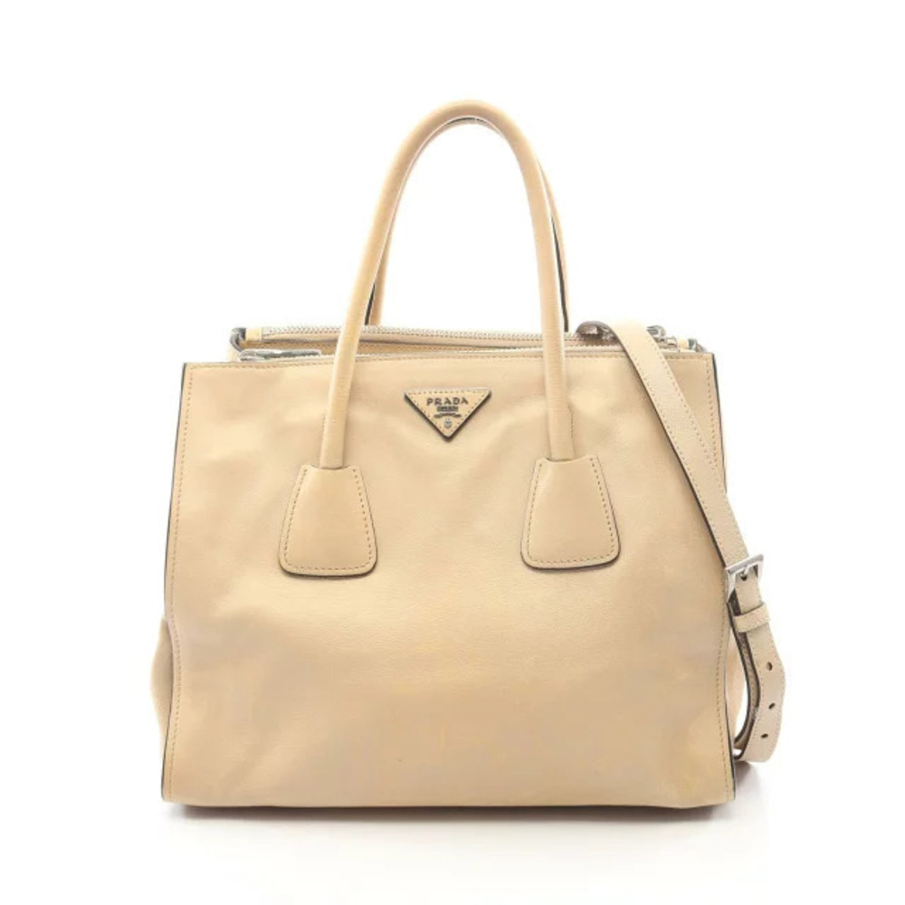 Prada Triangle Tote Tessuto Saffiano Bag Leather Beige Cream